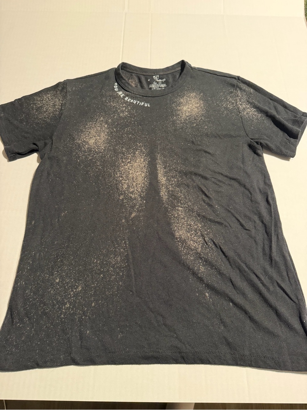 Black Men’s Crewneck T-Shirt with Faded Speckle Detail
